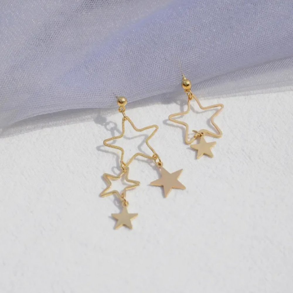 New Gold Asymmetric Star Earrings